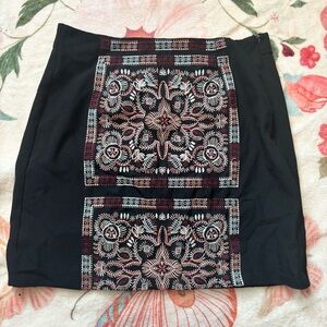 Alya Black Mini Skirt with Red Embroidery